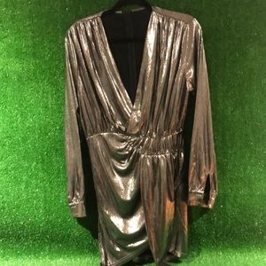 Silver V neck dress with over lapping split size large